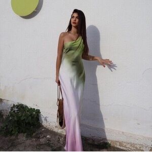 green emerald velvet dress Zara One Shoulder Midi Dress - Olive Palm
